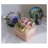 Cadona 1999 plate, holder; butterfly teapot