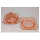Vintage pink depression Cabbage Rose butter dish