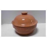Vintage tan crock ovenware with lid bowl 9" USA