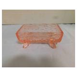 Vintage Fenton pink glass bark log candy dish