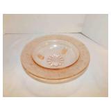Vintage pink depression "Rose, Thorns" footed bowl