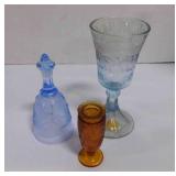 3 Vintage Indiana Glass blue, amber tiara bud vase