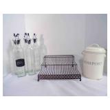Oil/Vinegar Bottles, Spice rack, Compost Bucket