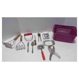 12 mid-century kitchenware tools mashers