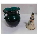 Vintage mid-century hand blown teal green art vase