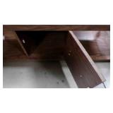 vintage wood dresser/cabinet has retro wall