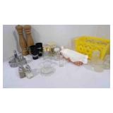 shot glasses, salt, pepper
