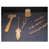 primitive hammer; flathead driver; brass bell