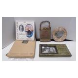 Incolay stone heart floral standing mirror; 50th