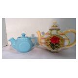 Vintage rose ceramic teapot + Vintage blue teapot