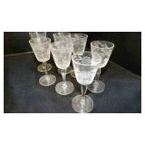 set of 7 floral etched stemmed cordial glasses