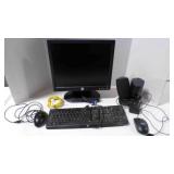 dell computer screen w/speakers; keyboard