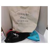large canvas laundry bag; fitness ball, duffle bag