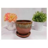 vintage pottery plant pot, faux plant home decor