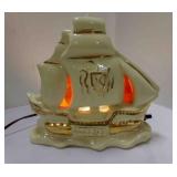 MCM Ceramic TV Lamp Nautical Sailing Ship w/Shield