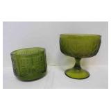 Avocado Green Glass Planter & FTD Green Compote
