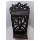 Vintage Cast Iron Match Stick Holder Dispenser &