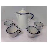 White Enamelware w/Blue Trim Small Coffee Pot