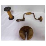 wood Textile Spool or Bobbin, Antique Hand