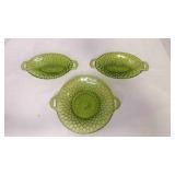 3 Indiana Glass Honeycomb Pattern Avocado Green