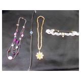 4 Necklaces - Leather Choker - Lace & Pearl