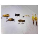5 OLD wood Fishing Lures - Hubbard Sparkle