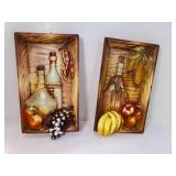 2 Lefton Japan Ceramic Framed Wine & Fruit/Veggies