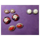 4 Pair of Clip On Earrings - Round w/Rhinestones