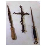 Antique Rug Beater, OLD Knife Sharpener, Cross