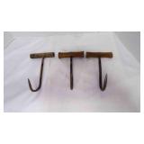 3 Ice Hooks Hay Hooks 2 w/wood Handles
