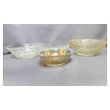 Clear Etched Glass Serving Bowl, Carnival Glass