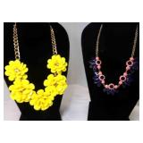 Large Beaded Yellow Flower Necklace & Navy Blue