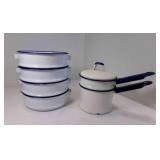 White Enamelware w/Blue Trim 4 Stacking Bowls