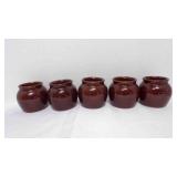 5 USA Small Brown Glazed Pottery Crocks