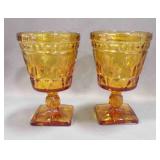 2 Amber Indiana Glass Pedestal Goblets