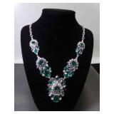 Green Gray & Clear Rhinestone AVON Necklace
