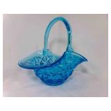 Blue Indiana Glass Monticello Basket w/ Handle