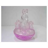 Pfaltzgraff Pink Glass Mama Rabbit w/Baby Bunnies