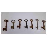 7 Vintage Metal Skeleton Keys - Rust & Patina
