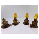 4 Miniature Oil Lamps w/Swivel Base - 3 w/Amber