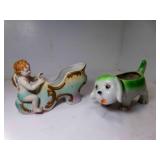 Small Puppy Porcelain Planter Hand Painted Japan