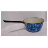 Blue & White Swirl Graniteware Pot With Handle