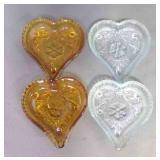 4 Tiara Indiana Glass Heart Shaped Dishes