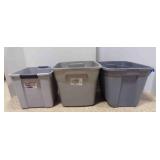 3 Grey Storage Totes W/No Lids