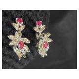 Silver tone earrings w/2 ruby colored stones