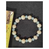Aquamarine & pearl tone beaded bracelet