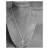 Cross pendant; Rhodium over Sterling; 18"  chain