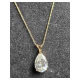 17" gold tone necklace & clear stone