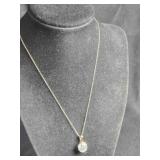17" gold tone necklace & clear stone