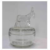 Jeanette Clear Glass Powder Dish Donkey On Lid Jeanette Clear Glass Powder Dish Donkey On Lid